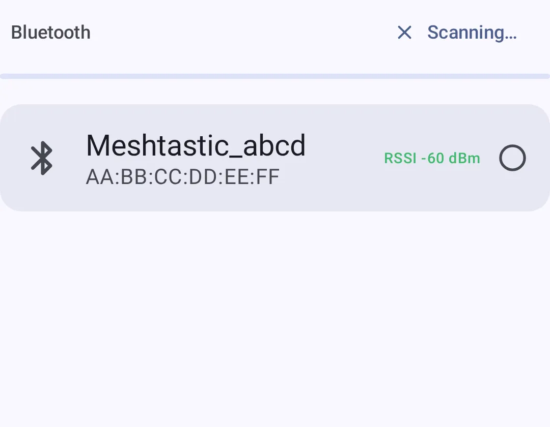 Meshtastic Android Connect screen scanning for nearby Bluetooth radios